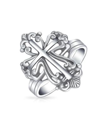  Christian Religious Fleur De Lis Cross Ring .925 Sterling Silver