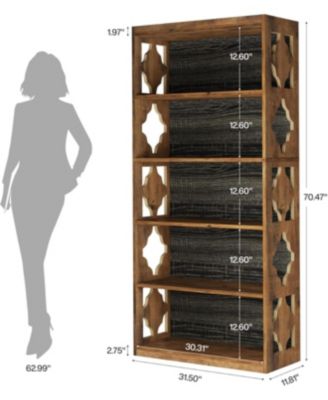 6-Tier Bookcase Set of 2, 70-Inch Tall Freestanding Bookshelf with Rhombus Pattern for Living Room, Bedroom