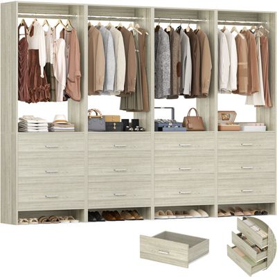 24" 1-4PC Freestanding Closet Organizer System with Hanging Rods and Drawers