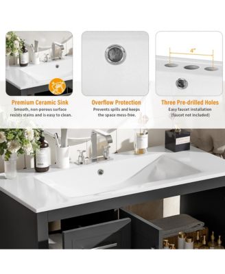 36 in. Modern Bathroom Vanity with Ceramic Sink, Soft-Close Door, Adjustable Shelf and 3 Drawers, Ample Storage