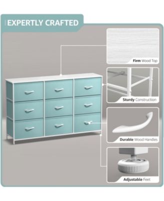 9 Drawers Dresser- Storage Unit with Steel Frame, Wood Top, Fabric Bins
