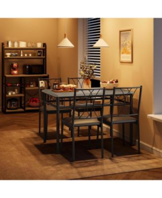 Small Dining Table Set for 4, Wooden Kitchen Table with 4 Upholstered Chairs, Space Saving Compact Dining Table Ideal for Kitchen