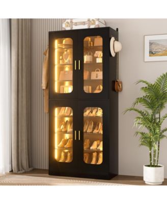 Shoe Cabinet With LED Light, Closet Shoe Organizer with Adjustable Shelves