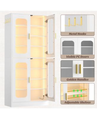 Shoe Cabinet With LED Light, Closet Shoe Organizer with Adjustable Shelves