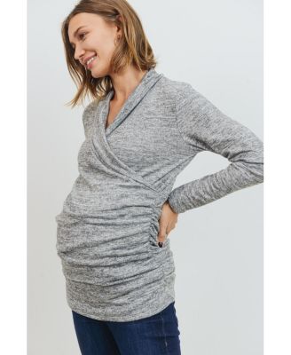 Maternity V Neck Wrap Long Sleeve Nursing Top