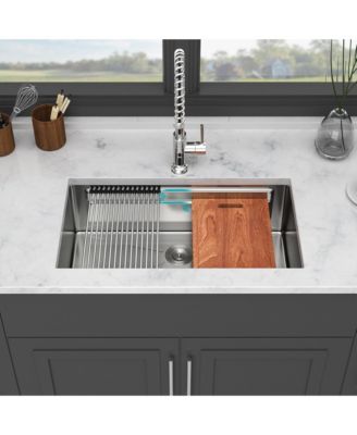 Undermount Workstation Kitchen Sink Stainless Steel Single Bowl 16 Gauge