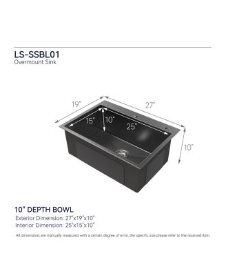 23x19inch Black Stainless Steel Kitchen Sink Undermount Single Bowl Handmade