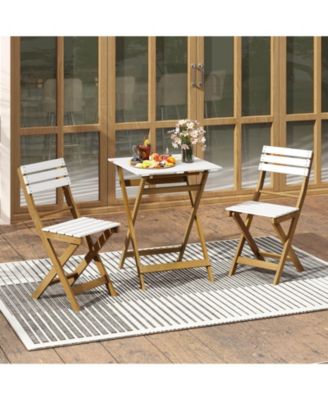 3-Piece Folding Patio Bistro Setwith Slatted Design Small Outdoor Furniture Set