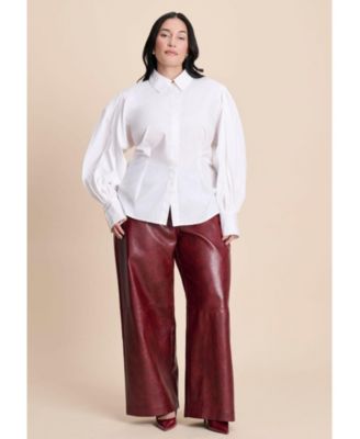 Women's Textured Faux Leather Wide Leg Pant