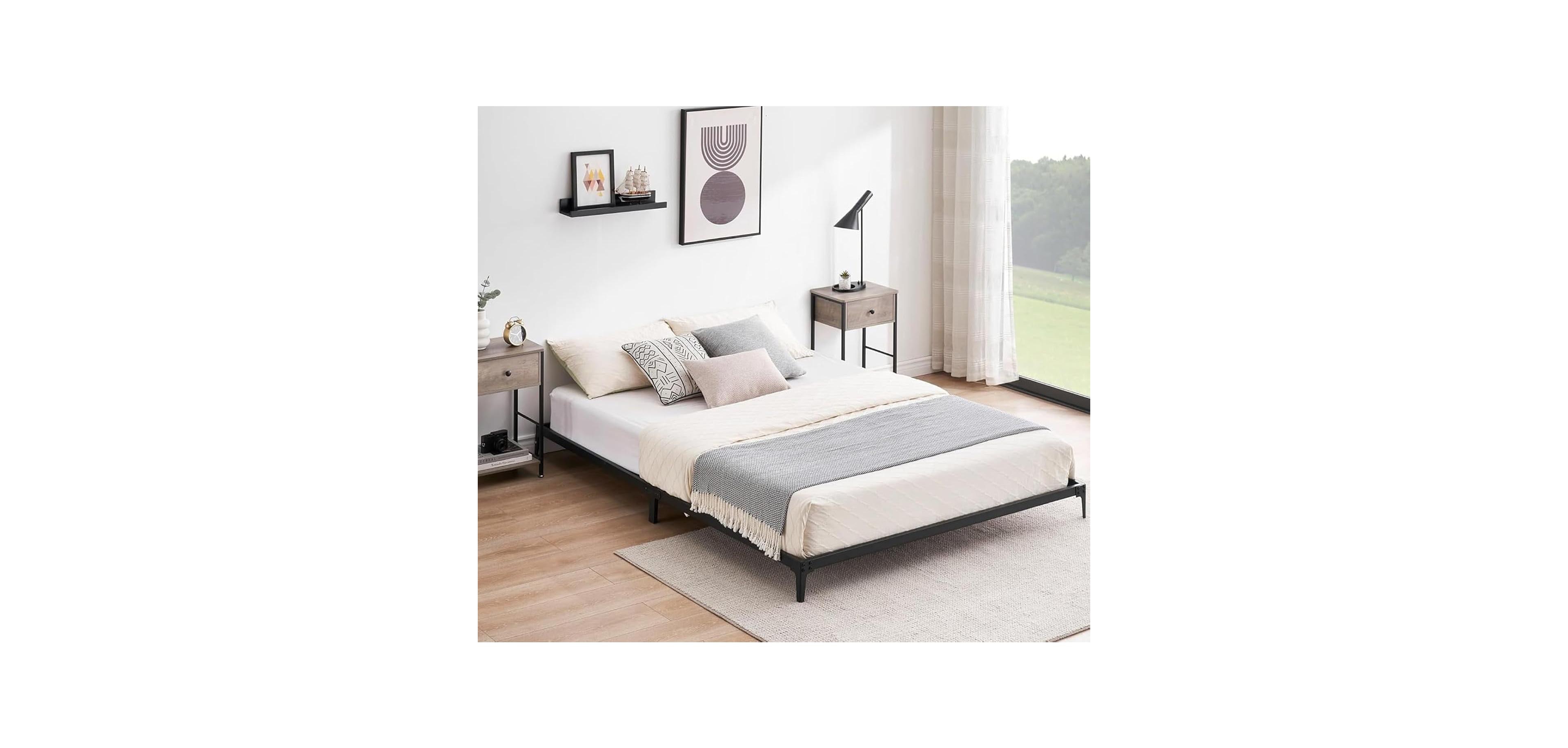 gaomon Easy Assembly 6 Inch Queen Size Bed Frame Low Profile Metal Platform Bedframe Space Saving, for Living Room, Guest Room