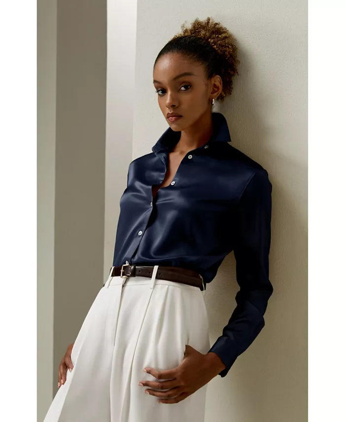 Women's Spread Collar Silk Shirt - thumbnail 8