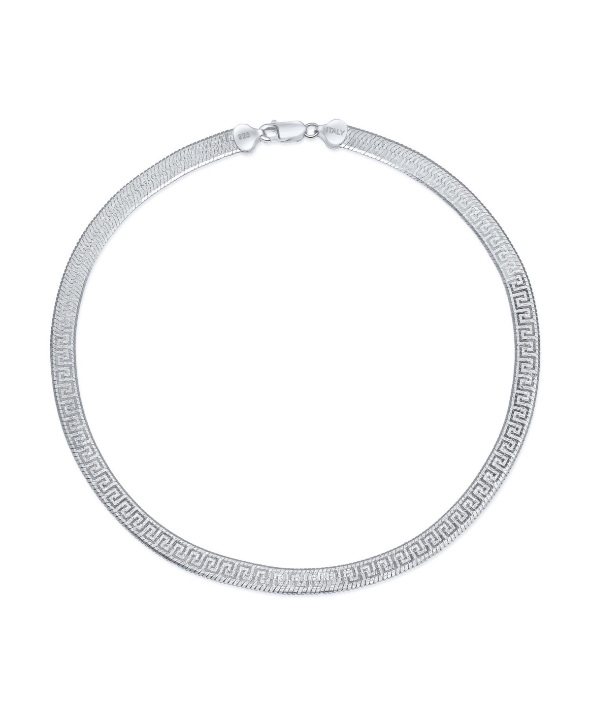 Bling Jewelry Reversible Flat Greek Key Design.925 Sterling Silver Herringbone Necklace Collar Made in Italy 16 Inch