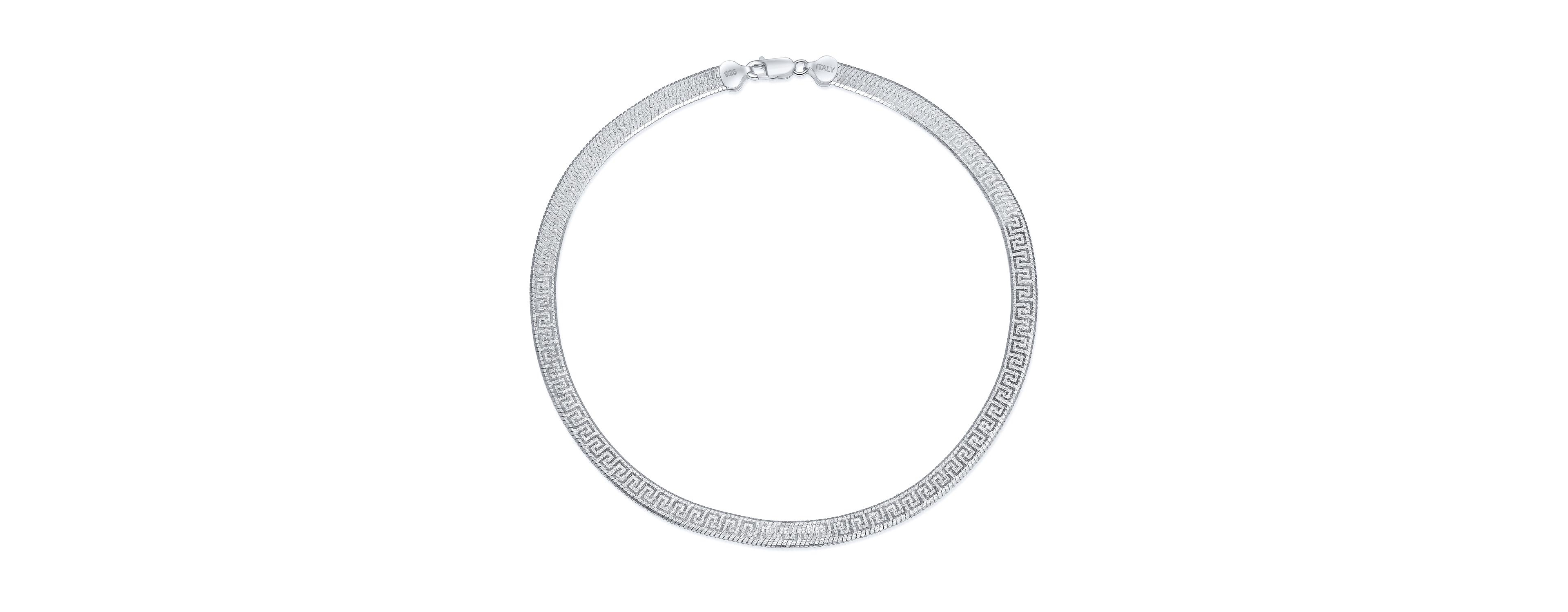 Bling Jewelry Reversible Flat Greek Key Design .925 Sterling Silver Herringbone Necklace Collar 16 Inch
