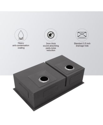 28x19x10 Inch Double Bowl 6040 Undermount Kitchen Sink 16 Gauge T304 Stainless Steel With Two 10 Inch Deep Basin