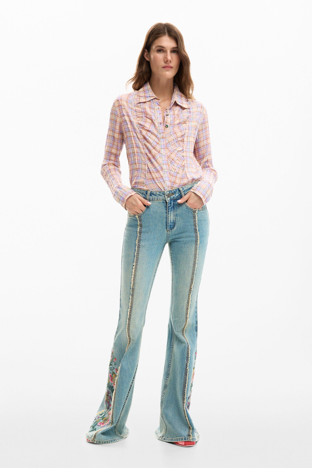 Desigual Women's Denim pants with floral stitching