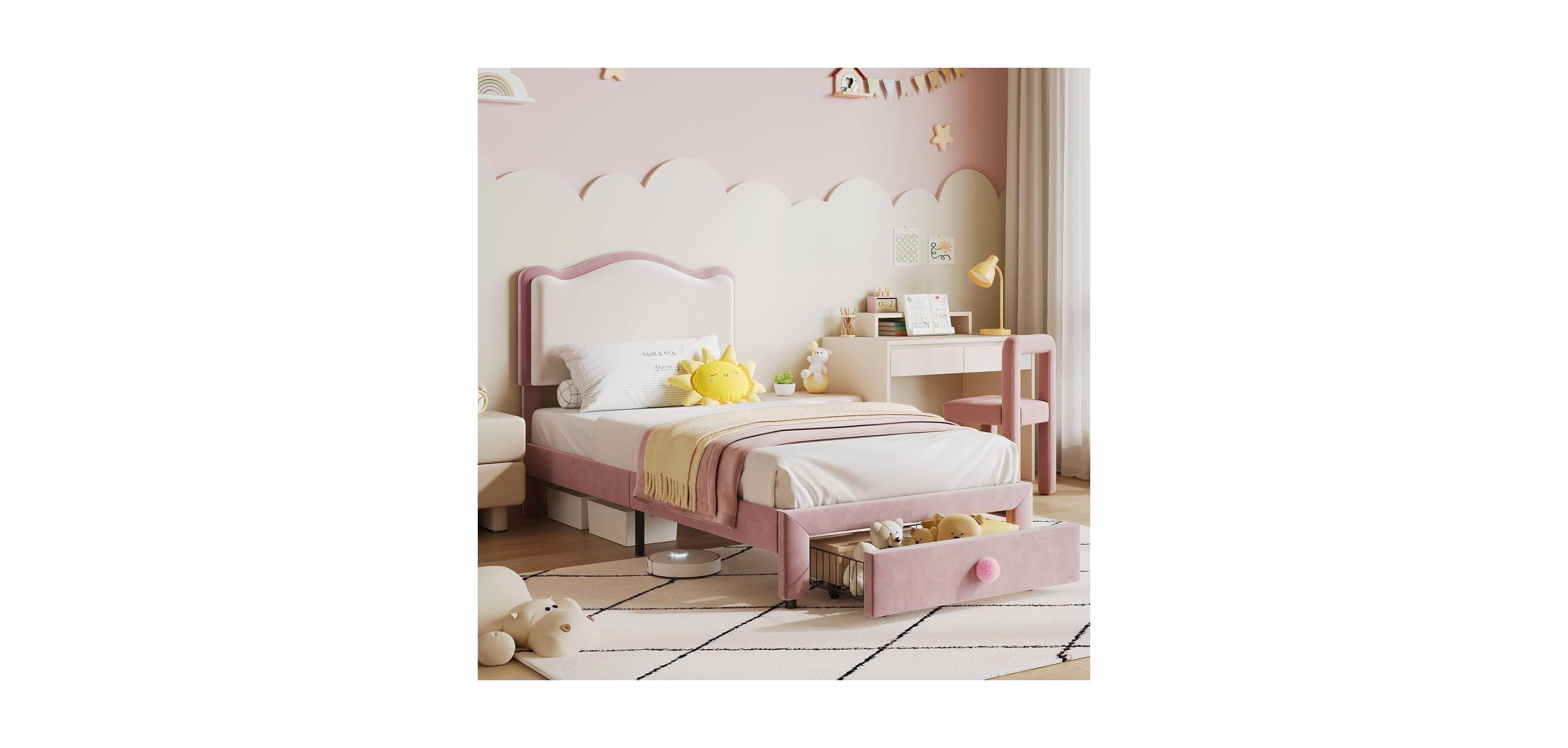 gaomon Easy Assembly Twin Size Upholstered Bed Frame Space Saving, for Living Room