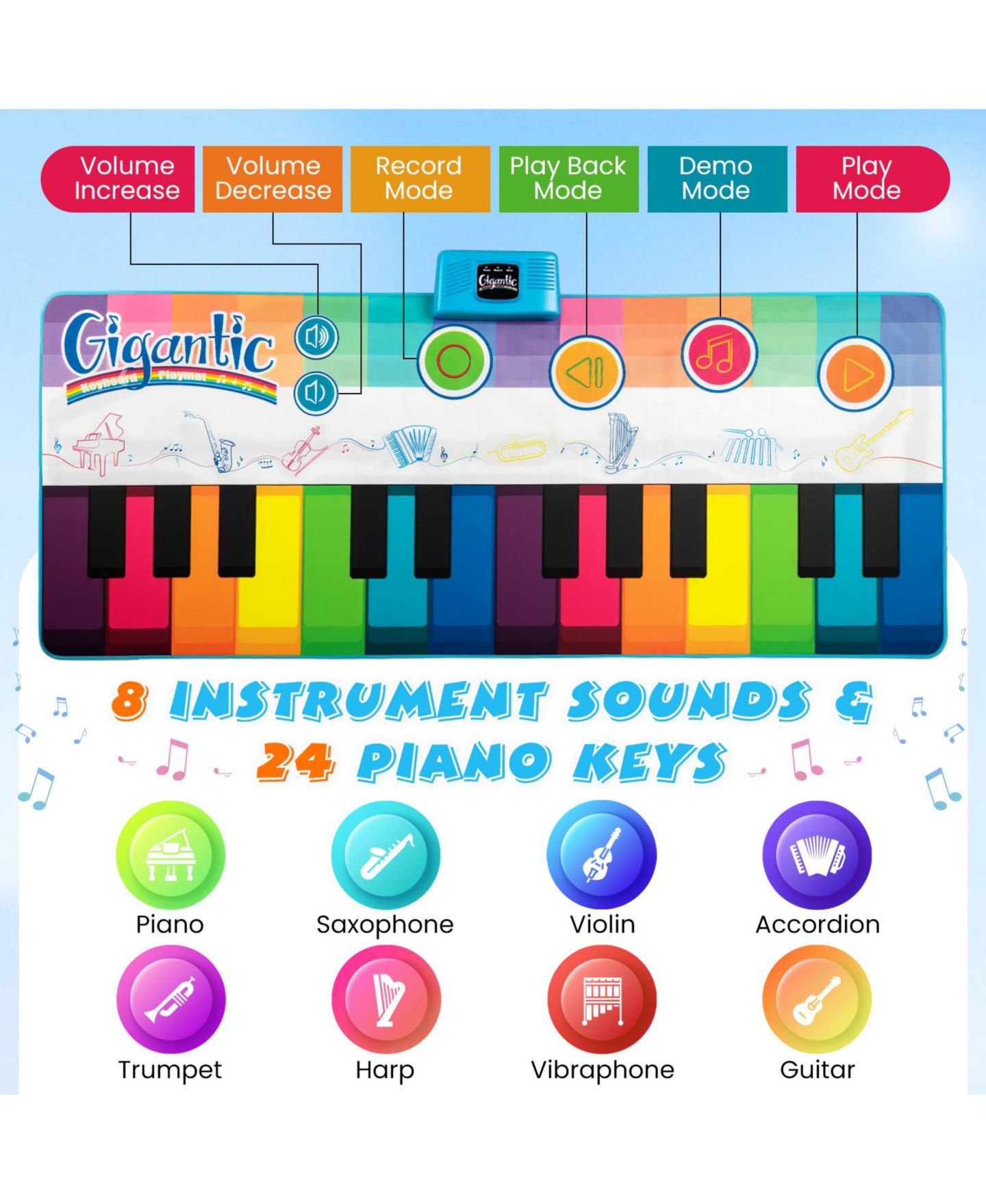 Детская игрушка Slickblue Musical Interactive Floor Piano Dance Mat, Ages 3-7, цвет: Белый / Разноцветный — фото 7