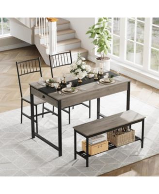 4-Piece Dining Table Set for 4 People,Rectangular Kitchen Table Set with 2 Chairs & 1 Bench,Double Side Drawers,Perfect for Dining Room,Kitchen