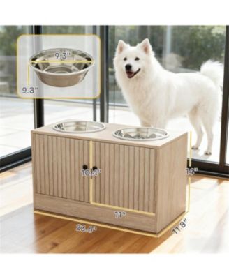 23.6 in. Wide Dog Bowls with Storage Cabinet in Oak