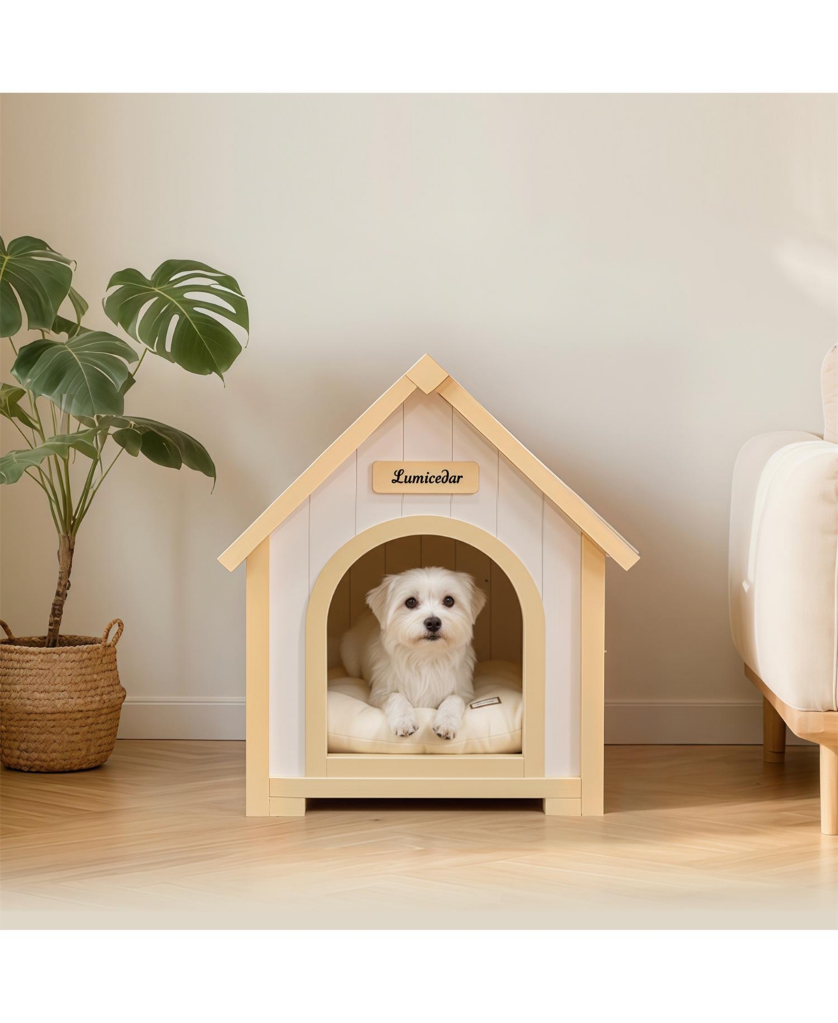 Aostirmotor Cat House Indoor Shelter for Small Cats & Dogs in Light Yellow