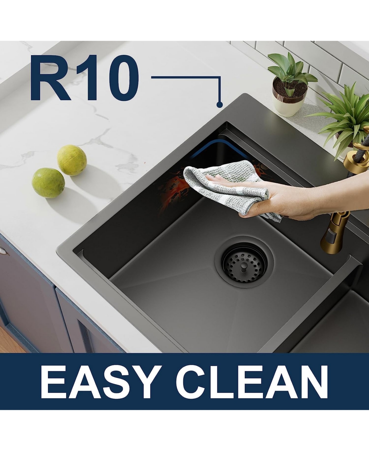 flynama 33inch Gunmetal Black Topmount Workstation Kitchen Sink 16 Gauge Stainless Steel Double Bowl