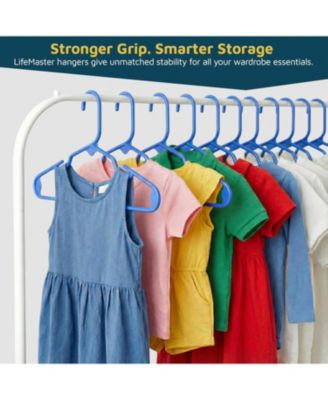Kids Plastic Hangers, Blue, 11.6", with shoulder notches, space-saving, hold 5 lbs, ideal for baby, toddler & kids  clothes, 50-pack.