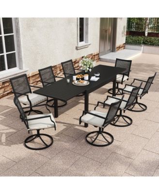 9-Piece Outdoor Dining Set Aluminum Extendable Table 53"- 106" with Swivel Dining Chair Outdoor Swivel Chairs
