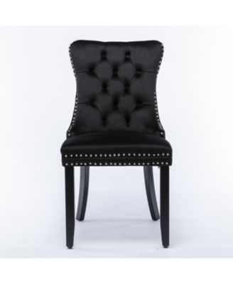 Modern Velvet Upholstered Dining Chairs Set of 2, Mid Century Kitchen Side Chairs with Back Pull Rod for Kitchen, Living Room