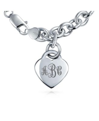 Substantial Solid Heart Shape Tag Charm Bracelet .925 Sterling Silver Made in Italy 7.5, 8 Inch