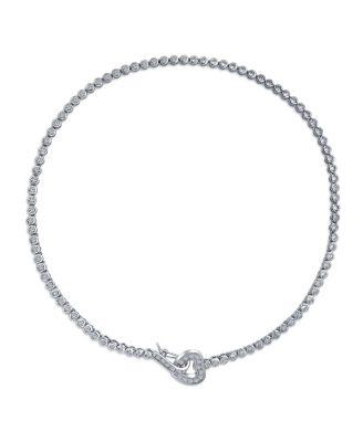 Romantic Heart Clasp Design CZ Cubic Zirconia Bezel Set Tennis Necklace Collar