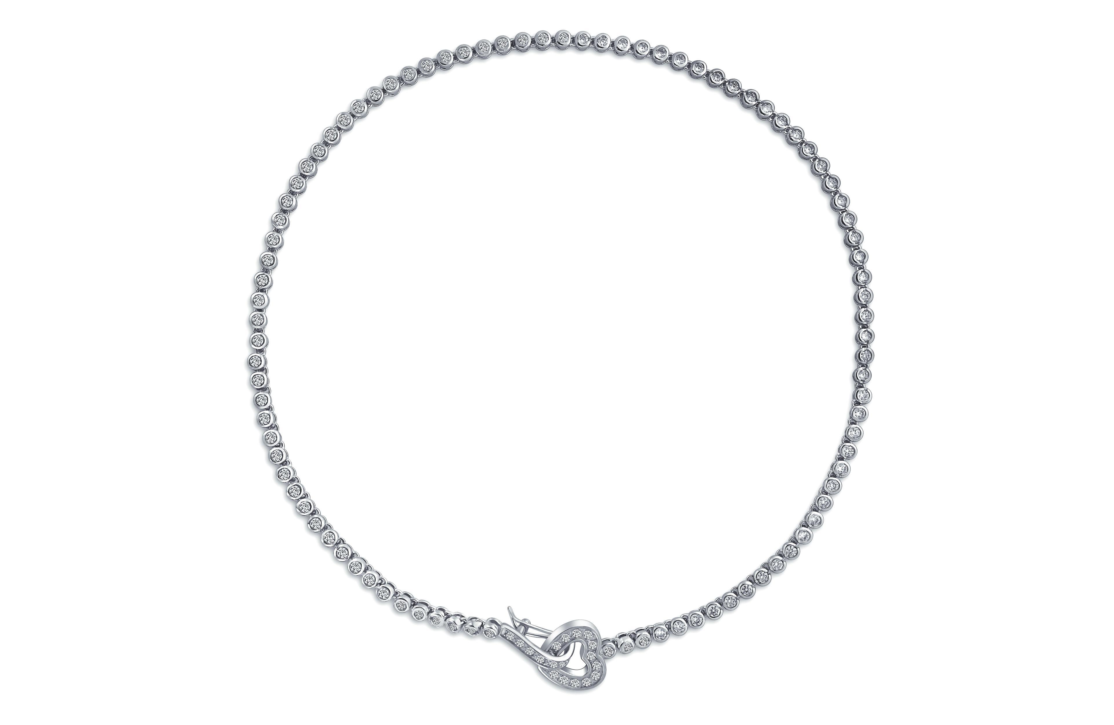 Bling Jewelry Romantic Heart Clasp Design Cz Cubic Zirconia Bezel Set Tennis Necklace Collar