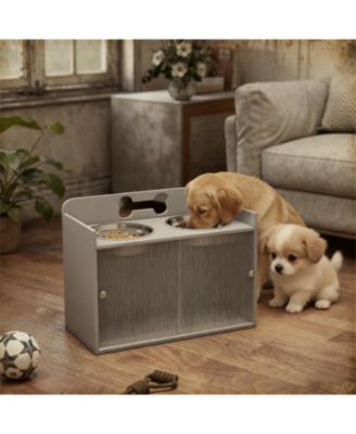 23.6 in. Wide Dog Bowls with 2 Stainless Steel Bowl in Grey