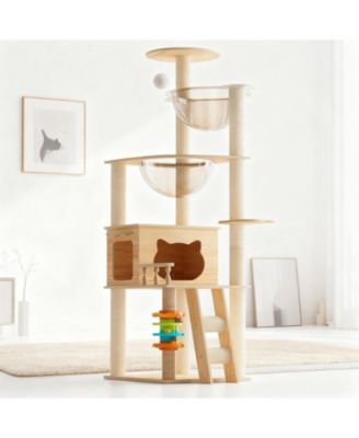 59" Modern Cat Tower with Sisal-Covered Scratching Posts in Natural