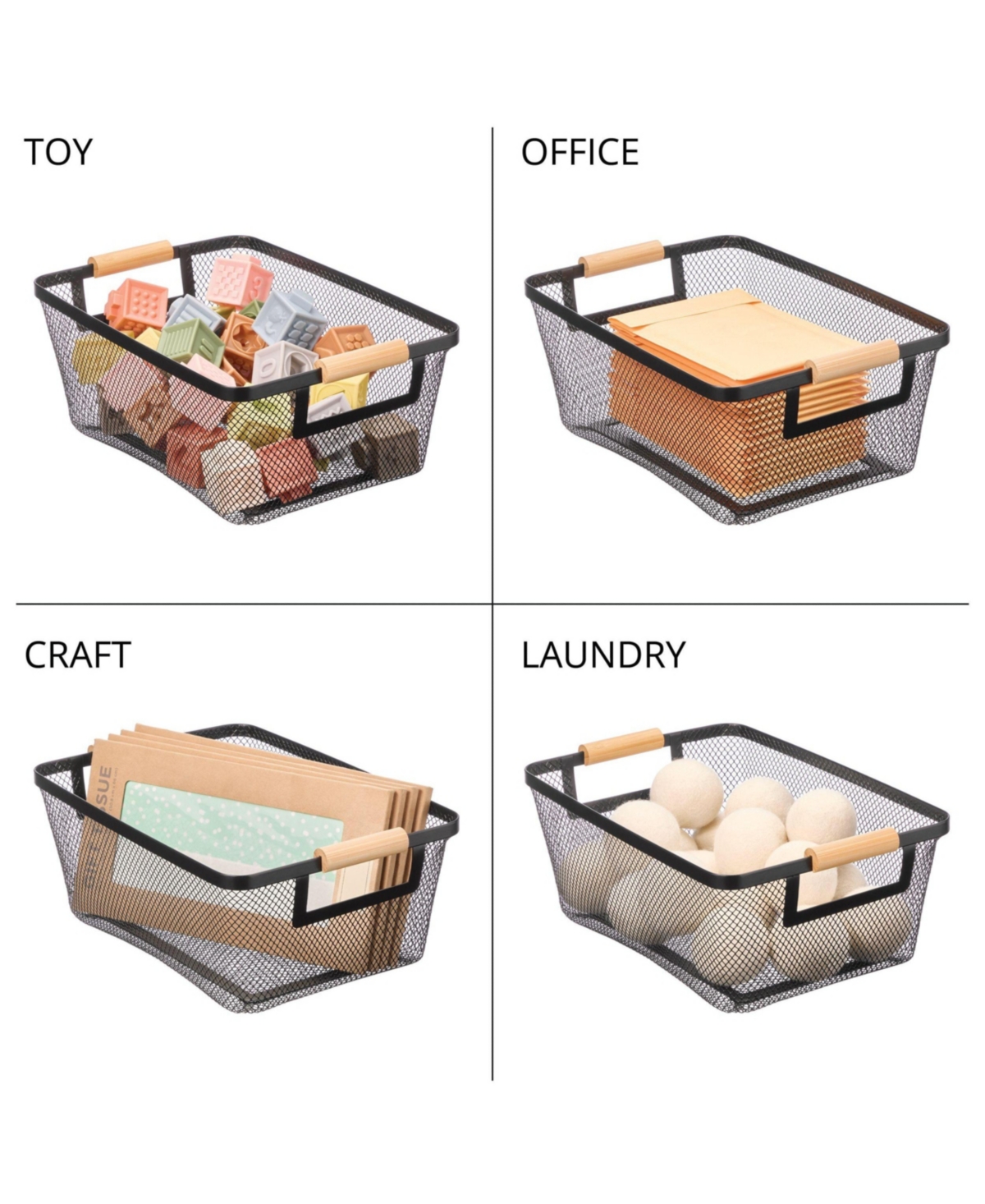 mDesign Metal Wire Pantry Basket with Wood Handles - Set of 2