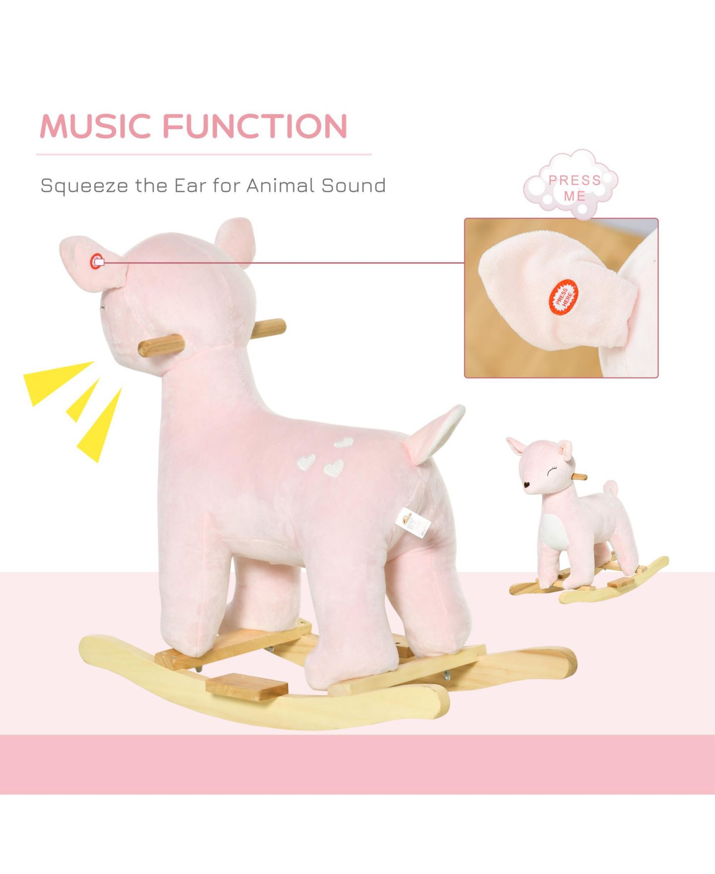 Детская мягкая игрушка Qaba Plush Deer Rocking Horse with Realistic Sounds, 26.75"L x 14"W x 25.25"H, 99 lbs Capacity, Ages 3+ — фото 5