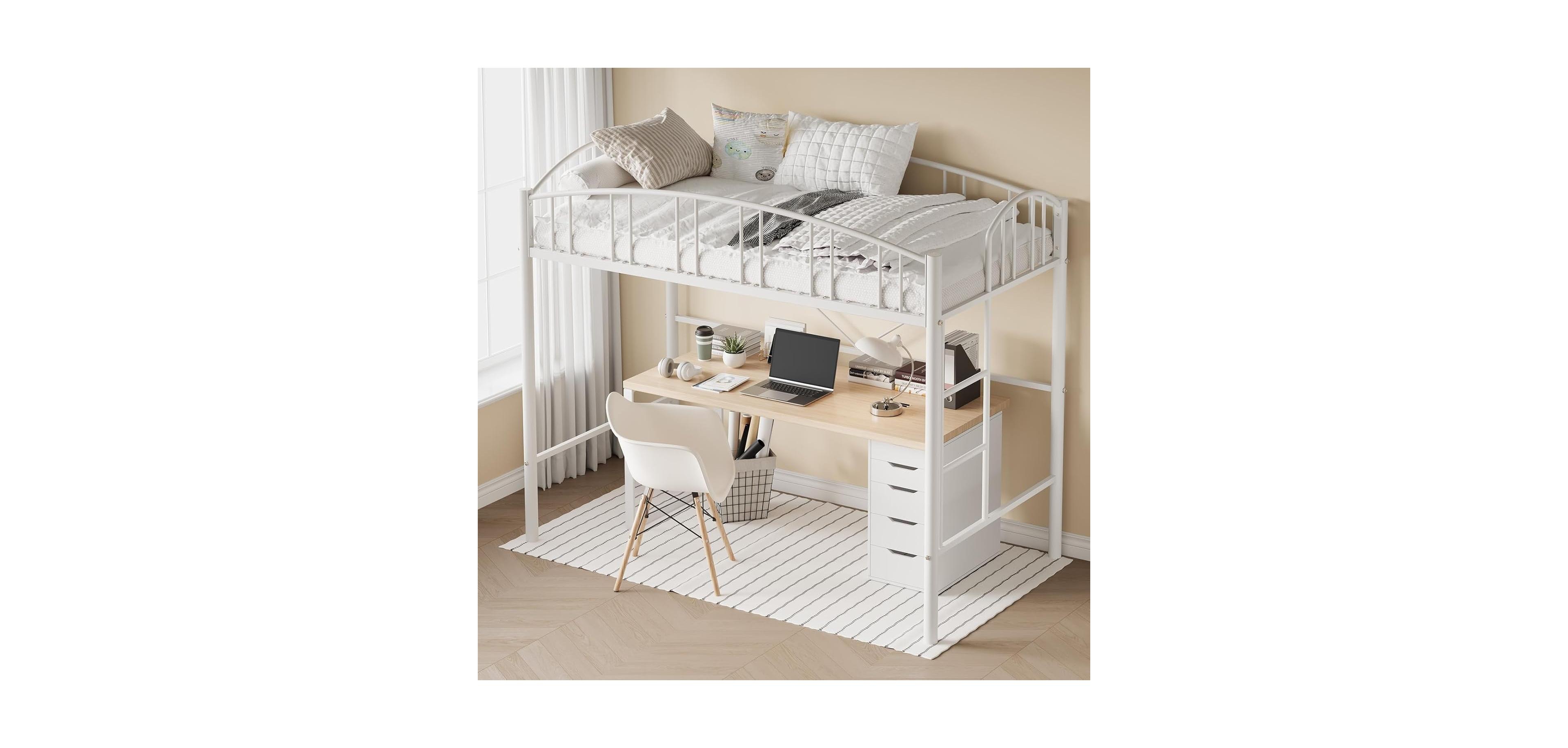 gaomon Twin Loft Bed – Heavy Duty Metal Frame Space Saving, for Living Room, Guest Room