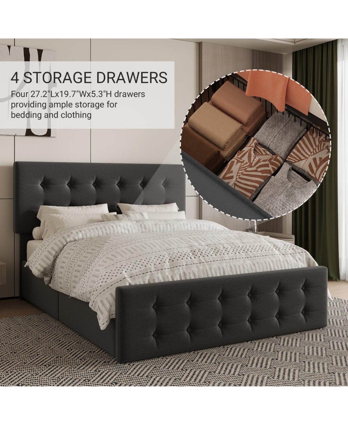 gaomon Queen Size Bed Frame Space Saving, for Living Room, Guest Room