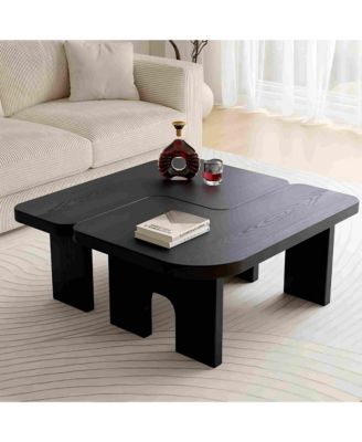 Modern Black Wooden Nesting Coffee Table Set, 70.86" Extendable Splicing Center Table for Living Room