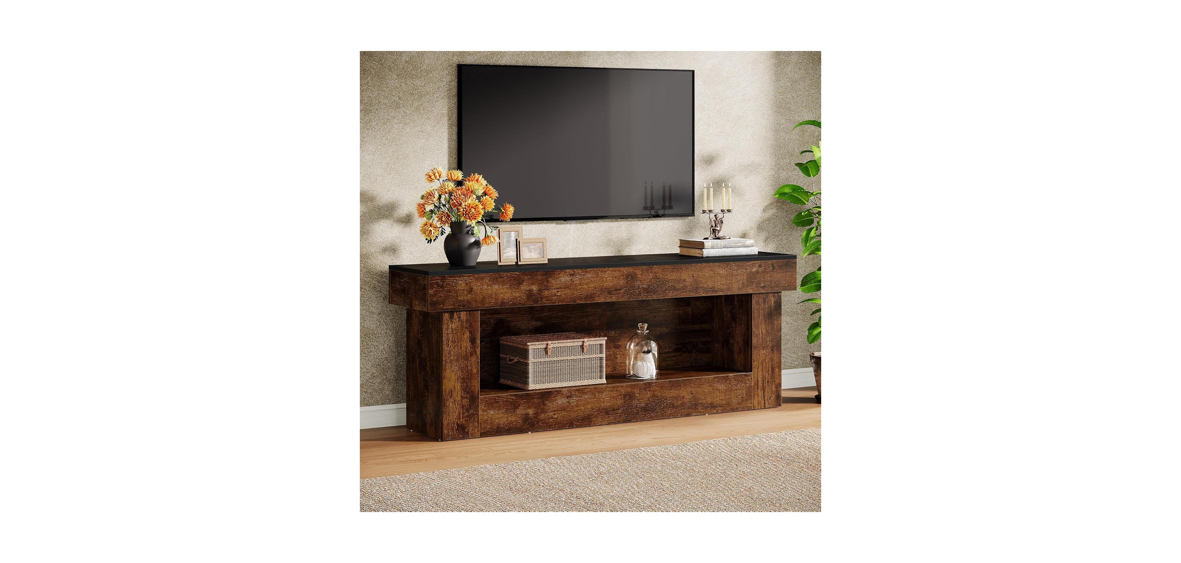 Tribesigns 63-inch Tv Stand with Storage, Entertainment Center for 60/65/70 Inches Tvs, Rustic Media TV Console with Open Storage Space