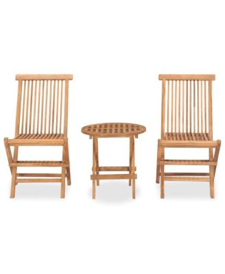 3 Piece Folding Patio Dining Set Solid Teak Wood