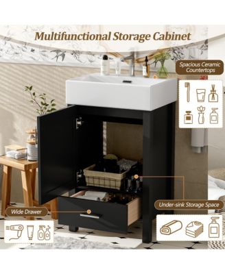 Wood 20 in. Modern Bathroom Vanity with Ceramic Sink and Drawer for Small Bathrooms