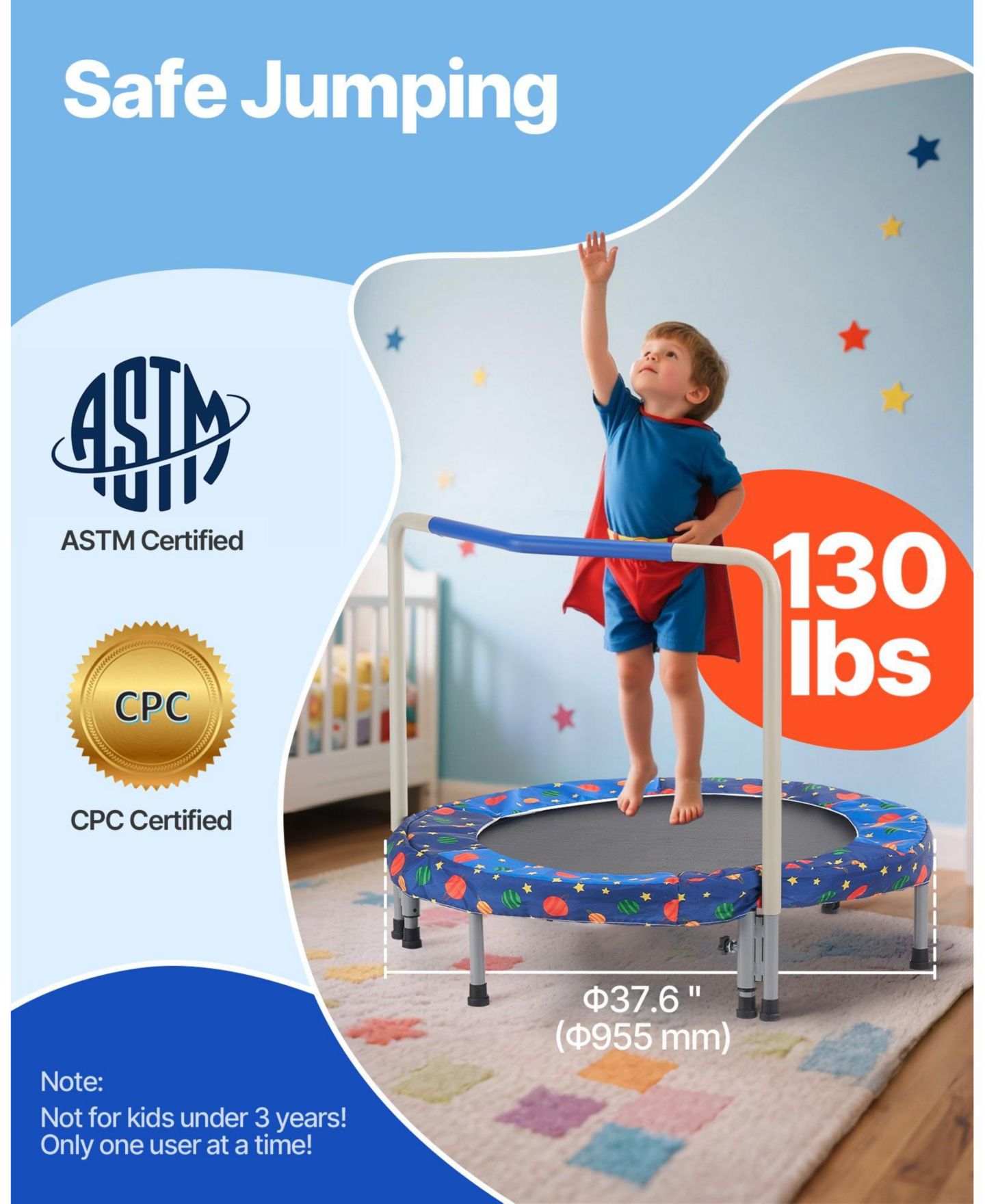 Детская игрушка Mecale 36" Foldable Mini Trampoline with Handle, 220 lb Capacity, Ages 3+, цвет: Синий — фото 5