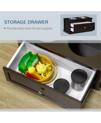 Wide Dog Bowls Elevated Feeding Station with Drawer