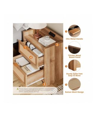 Nightstands Set Of 2 With Rattan Drawer Modern Night Stand For Bedrooms Wooden 2 Drawer Bedside Table Side Table