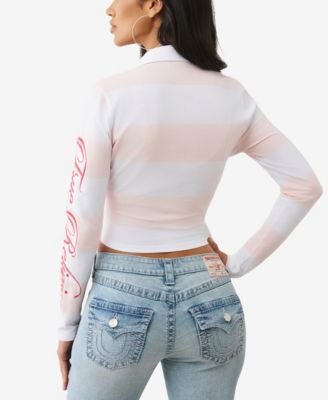 Women's Long Sleeve Embroidered Baby Polo Top