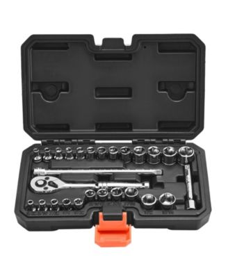 27-Pc 1/4" Socket & Ratchet Set, SAE/Metric, CR-V Steel, Case Included.