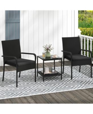 3PCS Patio Set with Cushions and Glass Table for Outdoor Use