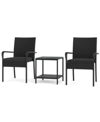 3PCS Patio Set with Cushions and Glass Table for Outdoor Use