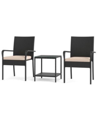 3PCS Patio Set with Cushions and Glass Table for Outdoor Use