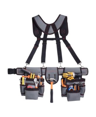 Tool Belt with Suspenders, 22 Pockets Heavy-Duty Tool Pouch, Adjustable Waist 32–68 in, Work Apron Organizer